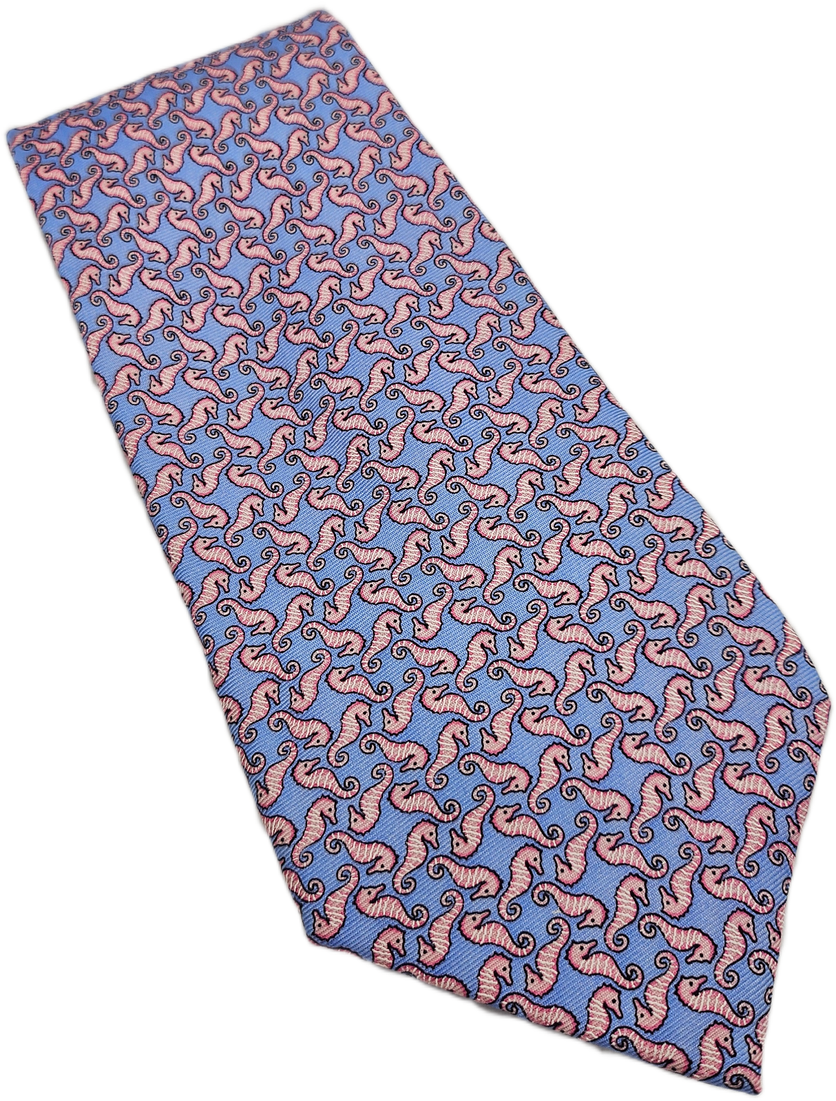 Marks & Spencer Silk Tie Mens Blue Pink Seahorse Novelty Designer Neck Tie BX23