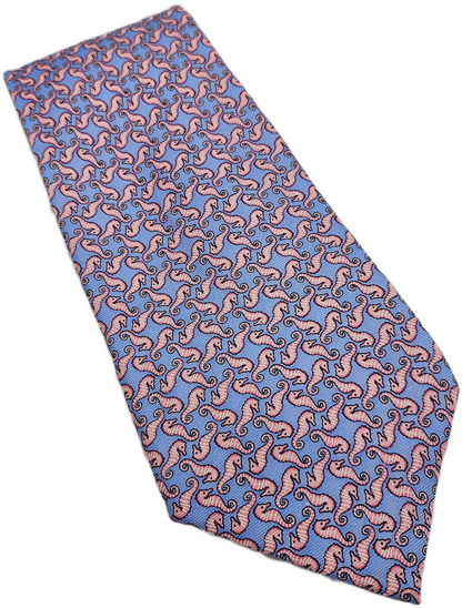 Marks & Spencer Silk Tie Mens Blue Pink Seahorse Novelty Designer Neck Tie BX23