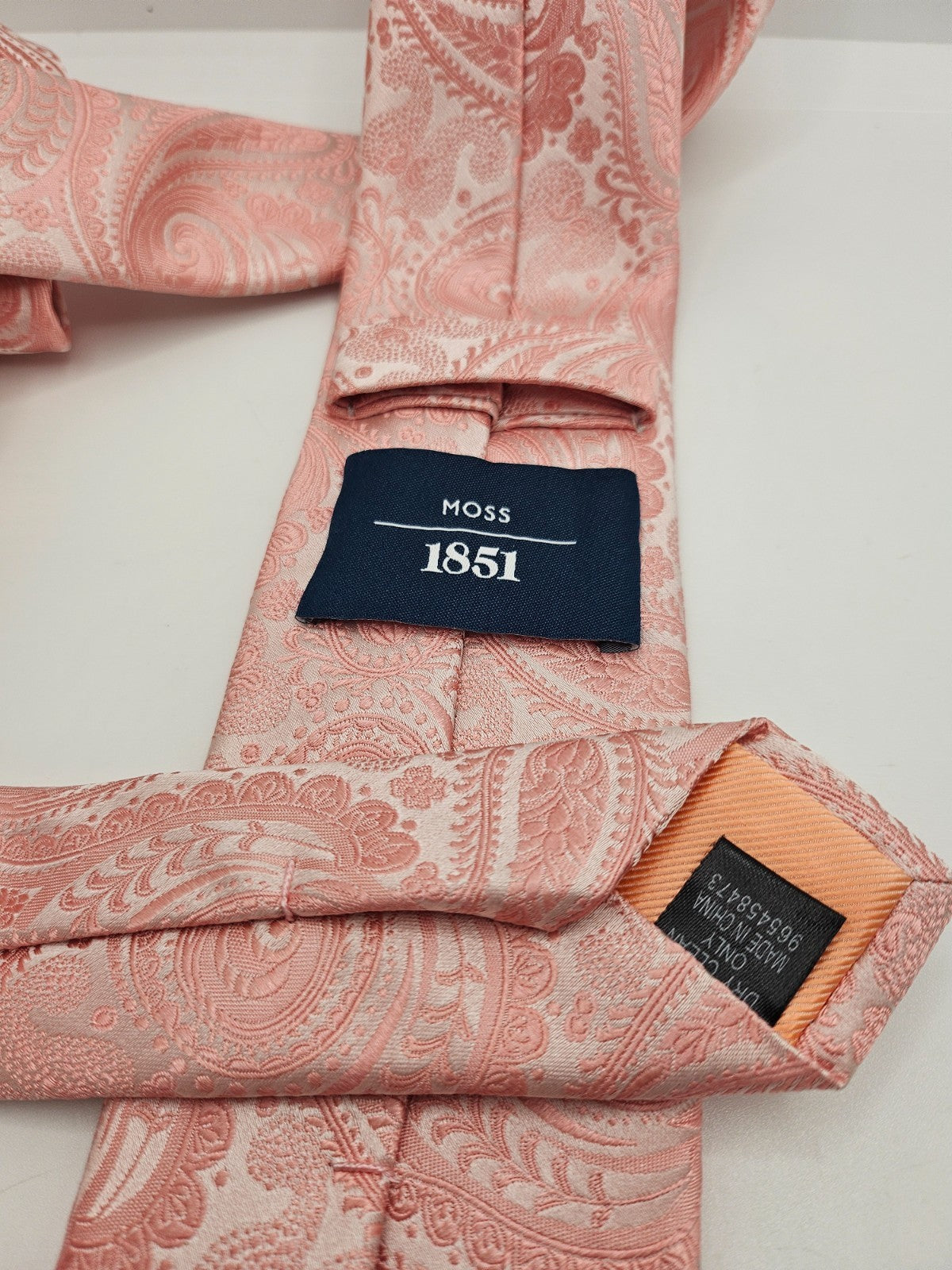 Moss 1851 Silk Tie Mens Blush Pink Paisley Jacquard Wedding Retro Neck Tie BX1