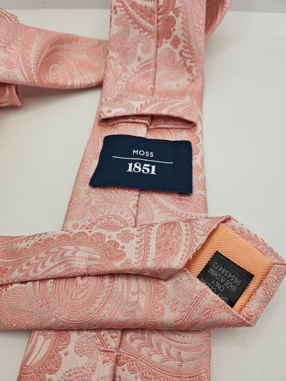 Moss 1851 Silk Tie Mens Blush Pink Paisley Jacquard Wedding Retro Neck Tie BX1
