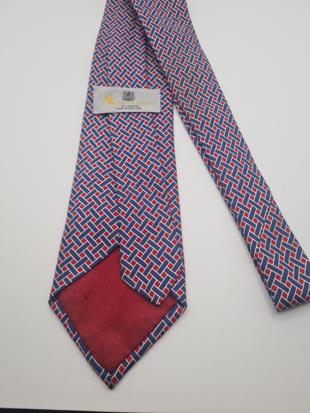 Vintage Aquascutum Red Blue Mens Silk Tie Classic Designer Necktie Formal Vintage Mens Tie UK BX9
