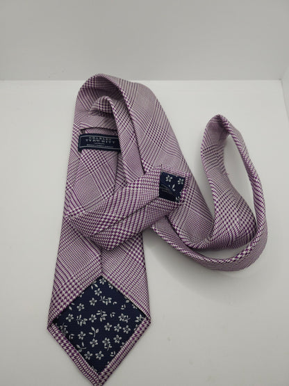 Charles Tyrwhitt Silk Tie Mens White Purple Checked Pattern Classic Necktie BX13