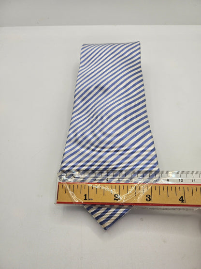 T.M. Lewin Silk Tie Mens Blue White Striped Textured Business Retro Necktie BX23