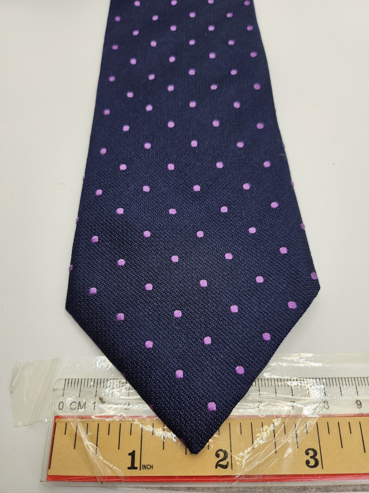 T.M.Lewin Mens Silk Tie Navy Blue Dotted Vtg Retro Wedding Neck Tie