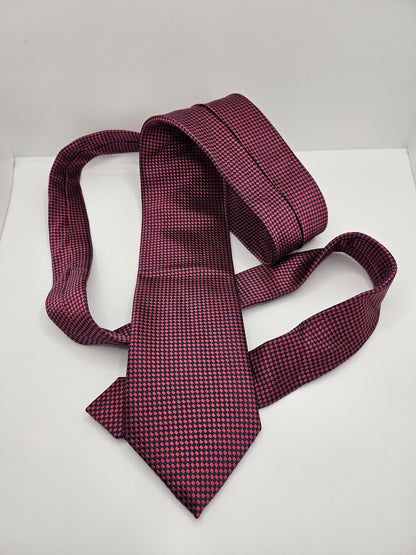 M&S Mens Tie Red Navy Geometric Checked Vtg Retro Wedding Neck Tie