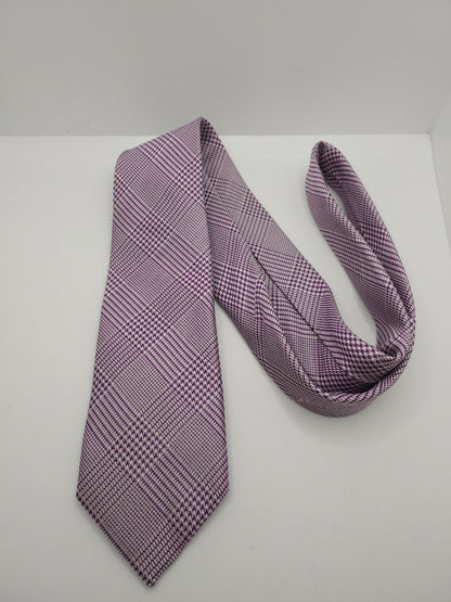 Charles Tyrwhitt Silk Tie Mens White Purple Checked Pattern Classic Necktie BX13