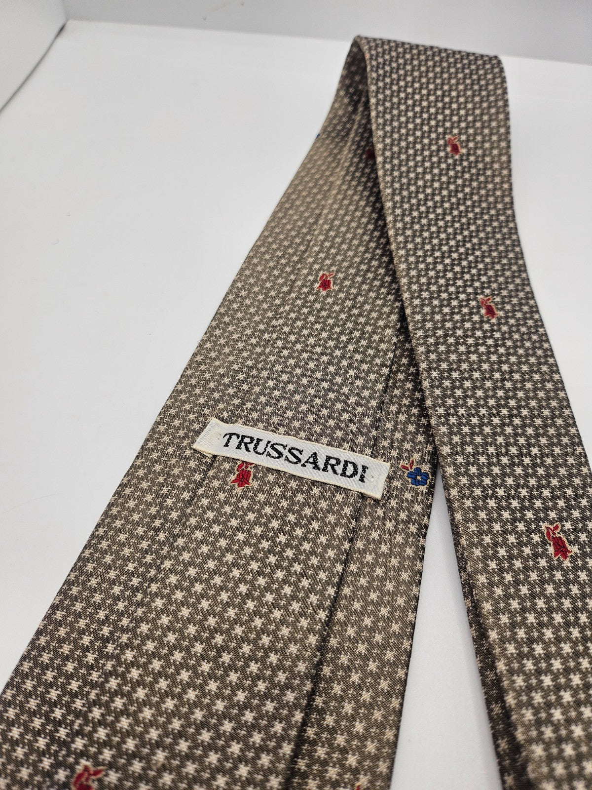 Trussardi Brown Geometric Floral Silk Tie