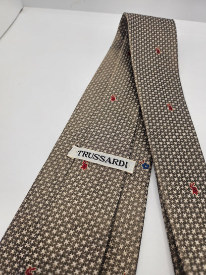 Trussardi Brown Geometric Floral Silk Tie
