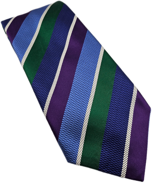 Charles Tyrwhitt Silk Tie Mens Blue Purple Striped Retro Wedding Neck Tie BX23