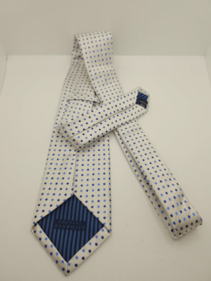 Charles Tyrwhitt Silk Tie Mens White Blue Polka Dots Classic Y2k Neck Tie BX11