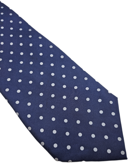 T.M. Lewin Silk Tie Mens Navy Blue Grey Polka Dot Business Vintage Neck Tie BX26