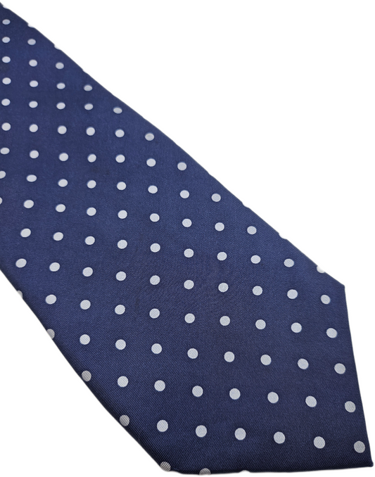 T.M. Lewin Silk Tie Mens Navy Blue Grey Polka Dot Business Vintage Neck Tie BX26
