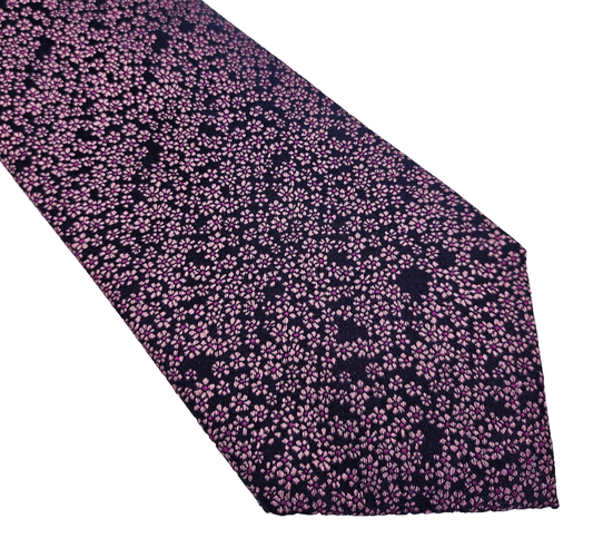 Hawes & Curtis Mens Silk Tie Purple Flower Pattern Vtg Retro Wedding Neck Tie R1