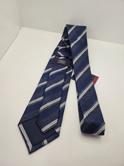 Charles Tyrwhitt Silk Tie Mens Navy Blue Striped Business Vtg Retro Necktie BX10