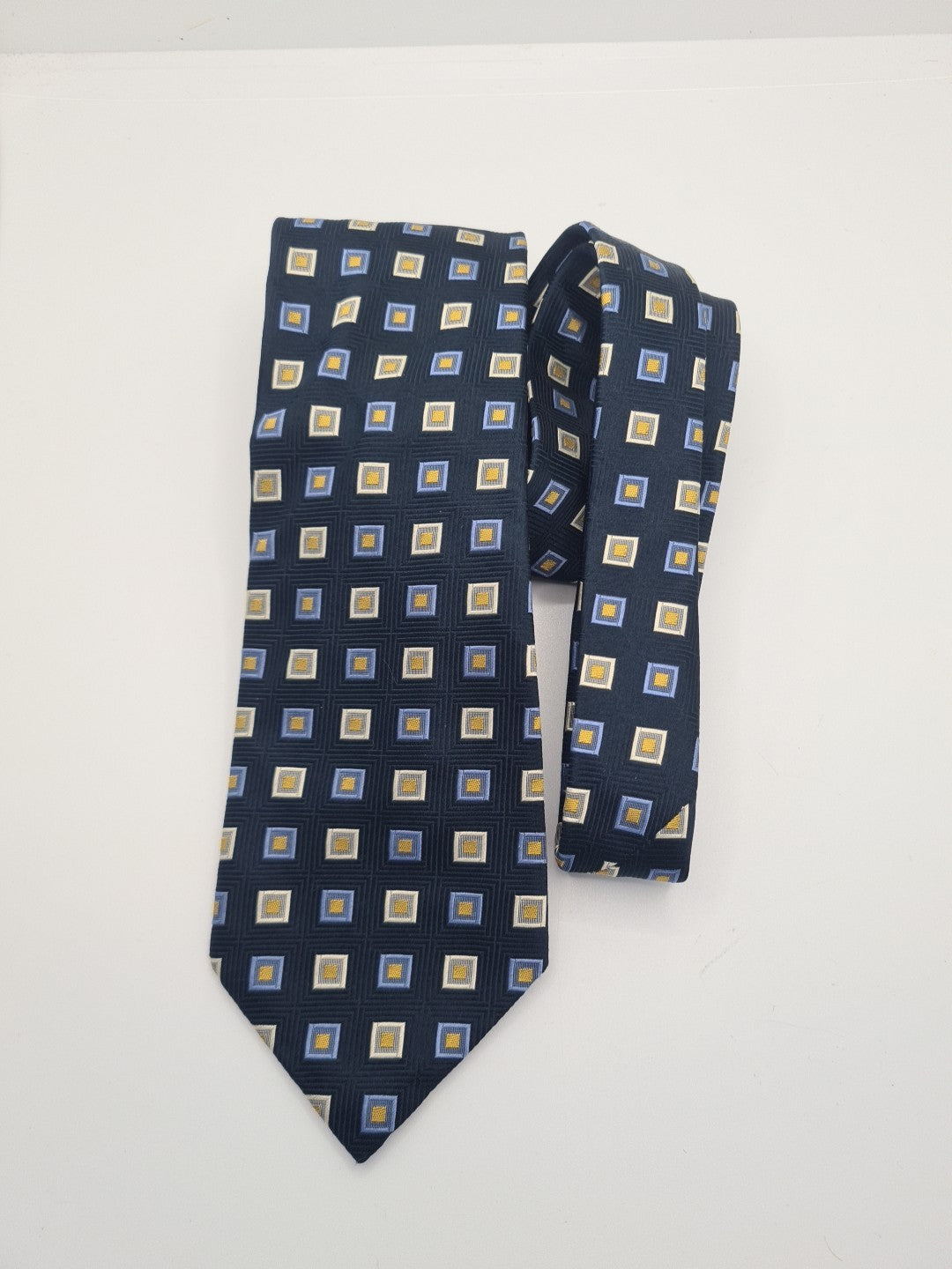Blue Retro geometric Square Pattern Mens Silk Tie Classic Designer Necktie Geometric Vintage Mens Tie UK BX8