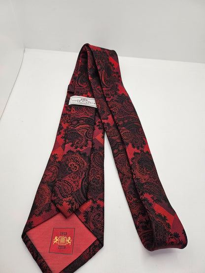 Hawes & Curtis Silk Tie Mens Red Black Paisley Geometric Vintage Neck Tie BX25