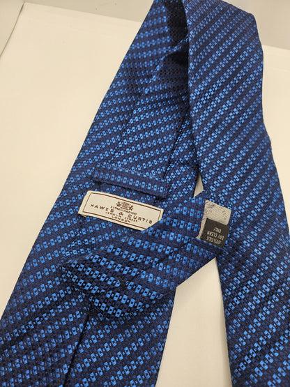 Hawes & Curtis Silk Tie Mens Blue Small Pattern Woven Vintage Retro Necktie BX24