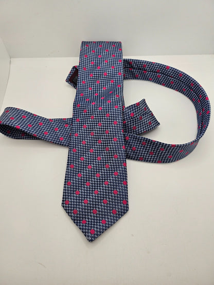 Marks & Spencer Silk Tie Mens Navy Blue Pink Polka Dot Micro Retro Neck Tie BX2