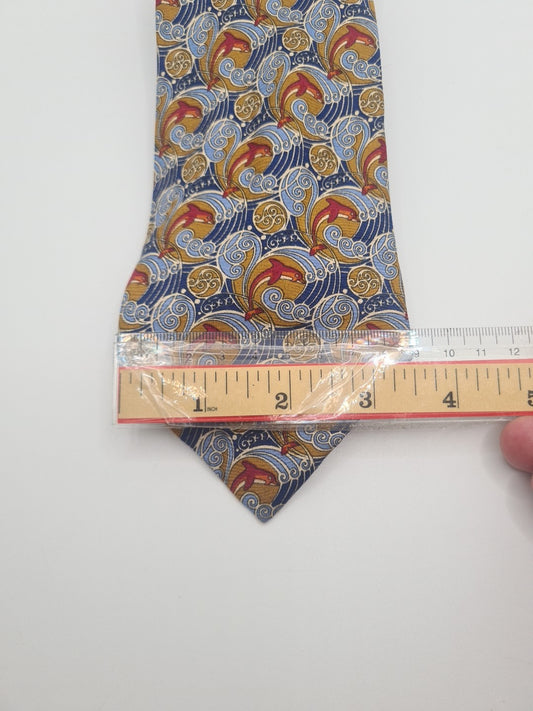 Vintage Aquascutum Sea Dolphin Mens Silk Tie Classic Designer Necktie Formal Vintage Mens Tie UK BX9