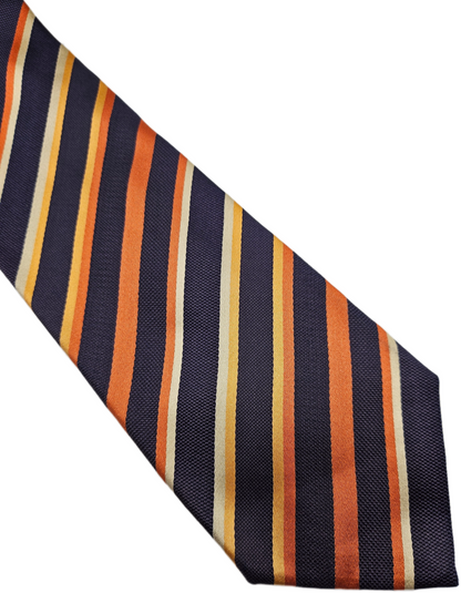 T.M. Lewin Silk Tie Mens Navy Blue Orange Diagonal Repp Stripe Vtg Neck Tie BX26