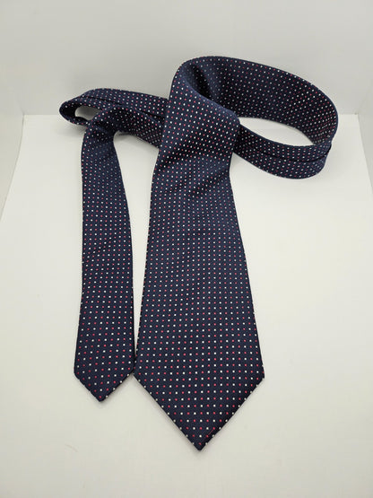 Austin Reed Silk Tie Mens Navy Blue Micro Pindot Square Grid Retro Neck Tie BX21