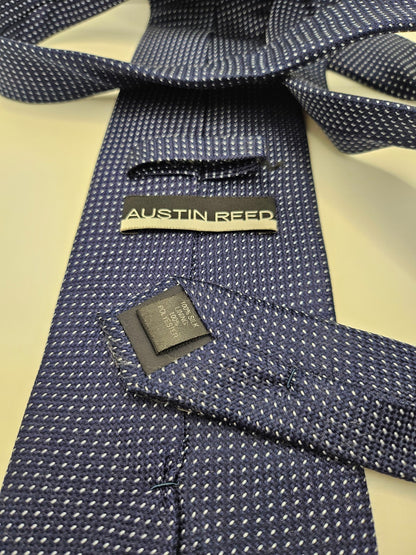 Austin Reed Silk Tie Mens Navy Blue Micro Dash Textured Grid Retro Neck Tie BX21