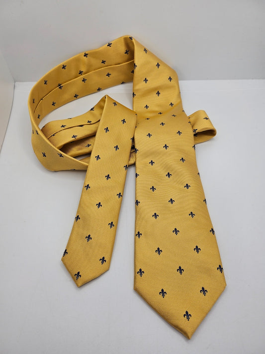 Charles Tyrwhitt Mens Silk Tie Yellow Fluer de Lys Vtg Retro Wedding Neck Tie R1