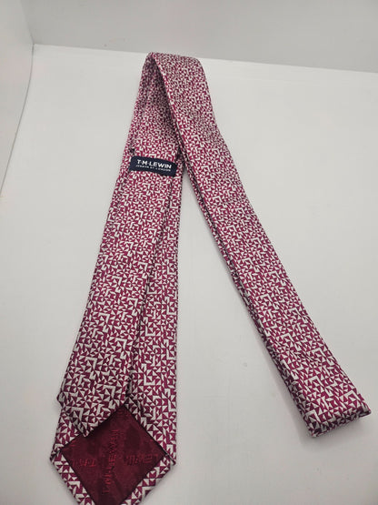 TM Lewin Jermyn Silk Tie Mens Burgundy Silver Geometric Wedding Vtg Necktie BX18
