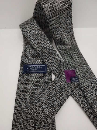 Charles Tyrwhitt Silk Tie Mens Charcoal Grey Geometric Patterned Necktie BX13