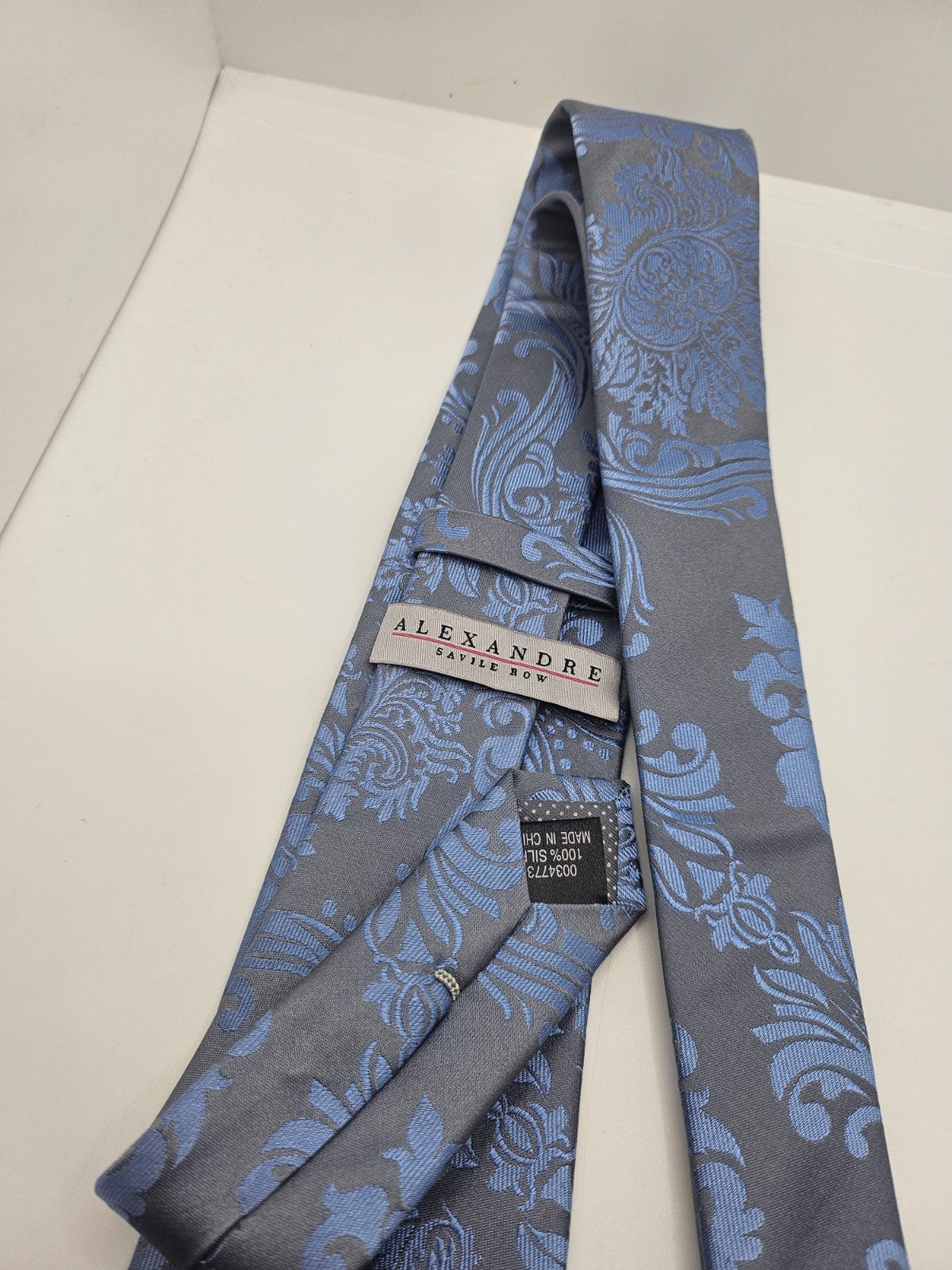 Alexandre Savile Row Silk Tie Mens Blue Grey Floral Wedding Vintage Necktie BX18