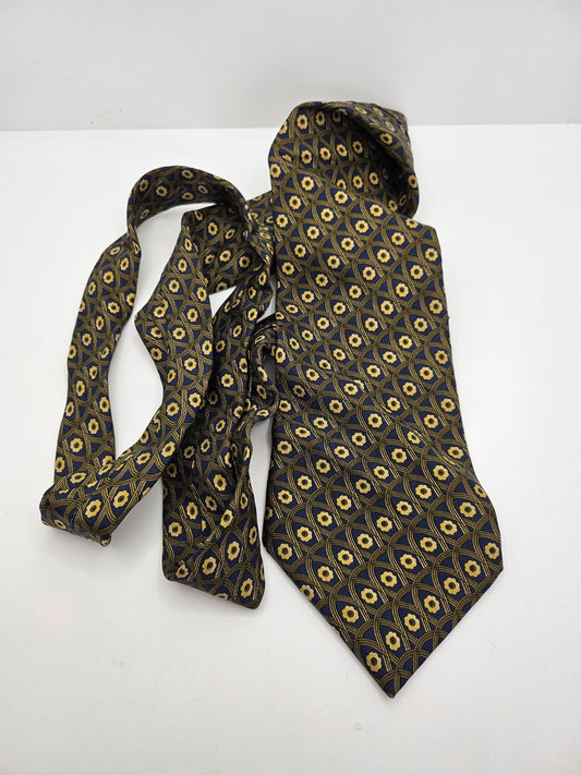 Lanvin Paris Mens Silk Tie Yellow Bright Floral Vtg Retro Wedding Neck Tie R1