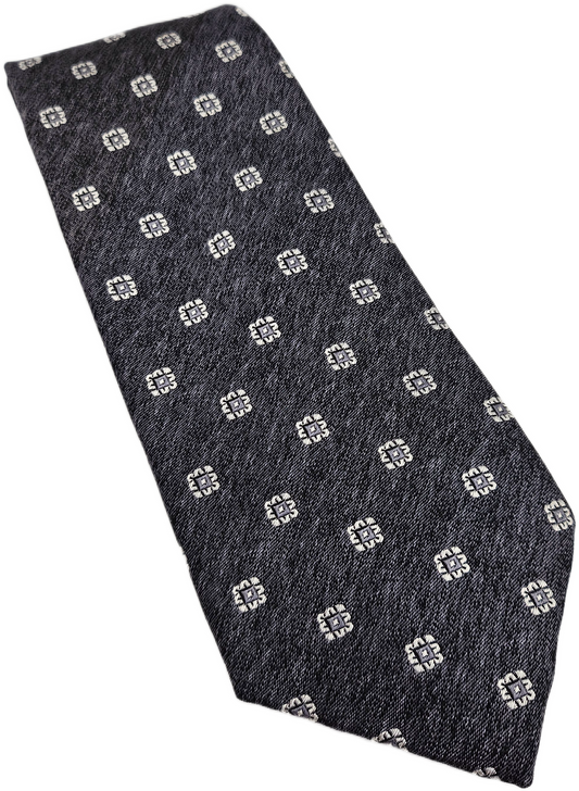 Ted Baker Knotted Silk Tie Mens Grey Geometric Designer Retro Vtg Neck Tie BX26