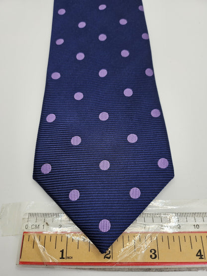 T.M.Lewin Mens Silk Tie Blue Purple Dotted Vtg Retro Wedding Neck Tie