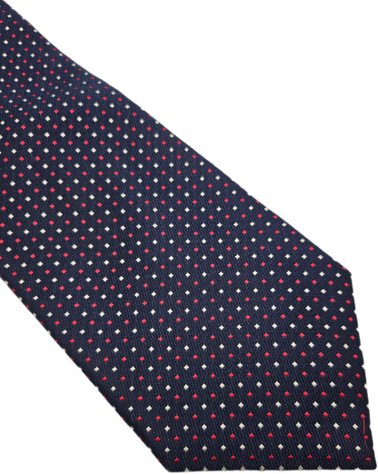 Austin Reed Silk Tie Mens Navy Blue Micro Pindot Square Grid Retro Neck Tie BX21