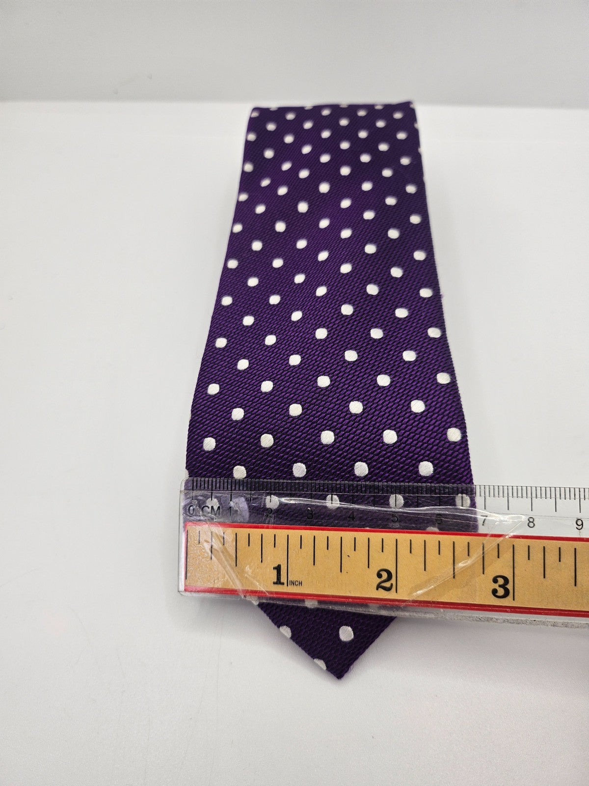 Van Buck Silk Tie Mens Purple White Polka Dot Textured Vtg Wedding Neck Tie BX2