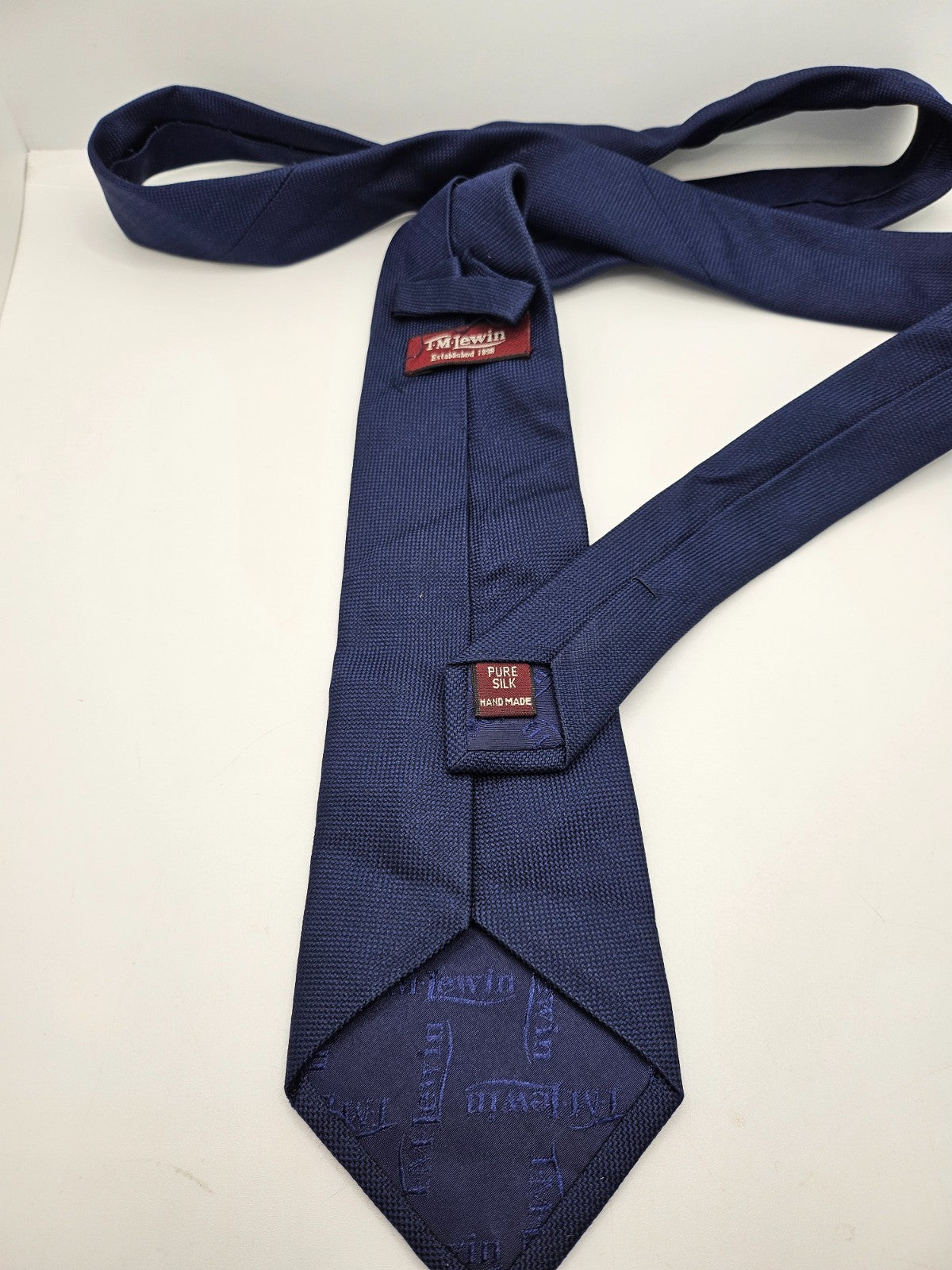 T.M. Lewin Silk Tie Mens Navy Blue Textured Classic Vintage Retro Neck Tie BX26