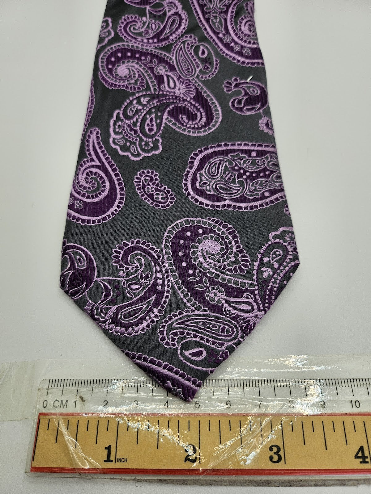 Marks & Spencer Mens Silk Tie Grey Purple Paisley Vtg Retro Wedding Neck Tie