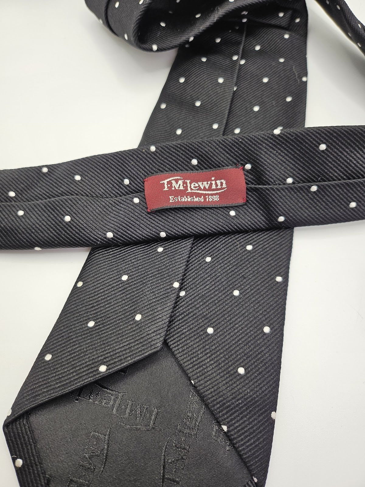 T M Lewin Mens Silk Tie Black White Polka Dot Vtg Retro Wedding Neck Tie