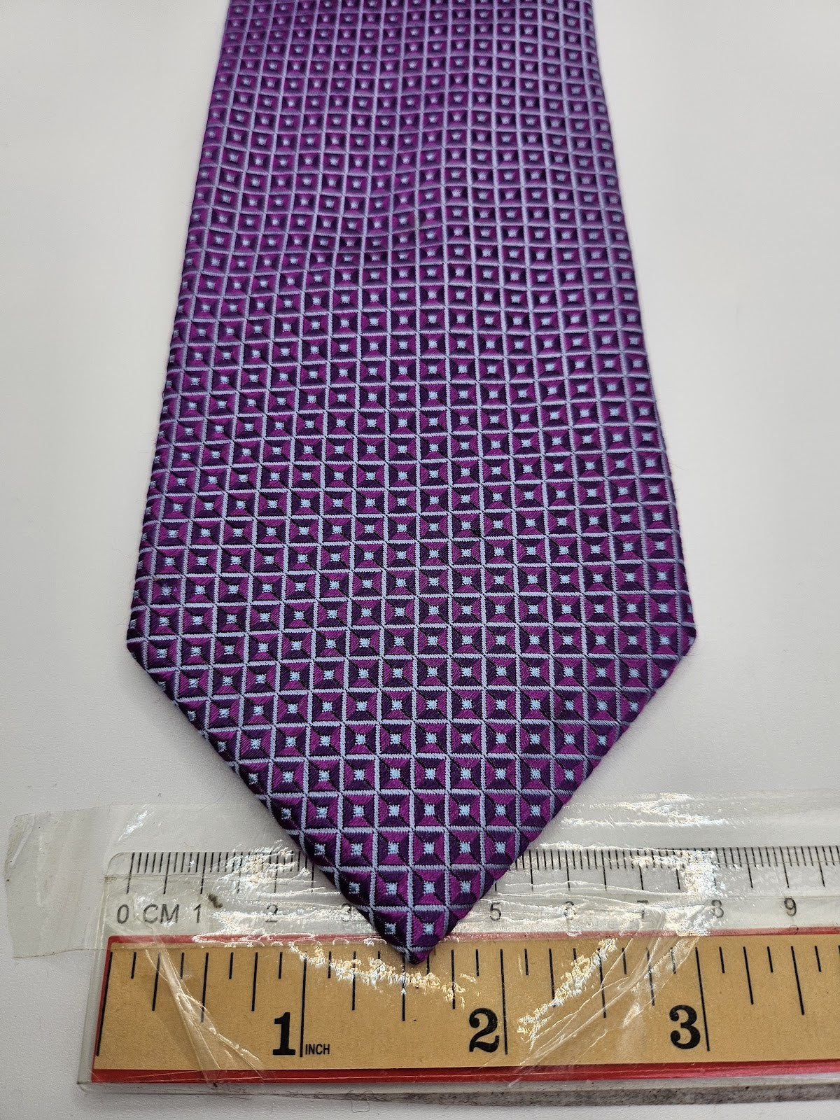 Marks & Spencer Mens Silk Tie Purple Geometric Vtg Retro Wedding Neck Tie