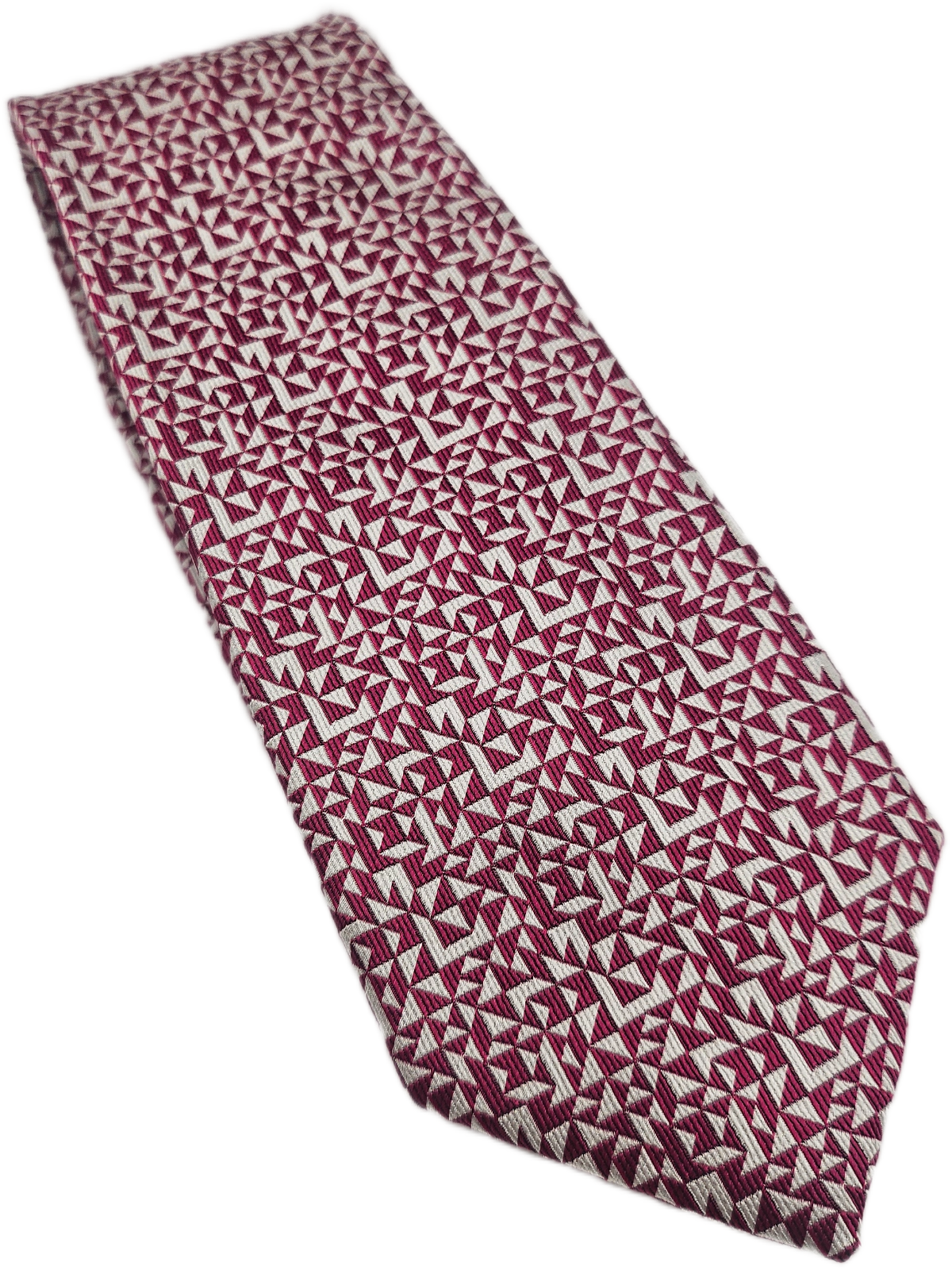 TM Lewin Jermyn Silk Tie Mens Burgundy Silver Geometric Wedding Vtg Necktie BX18