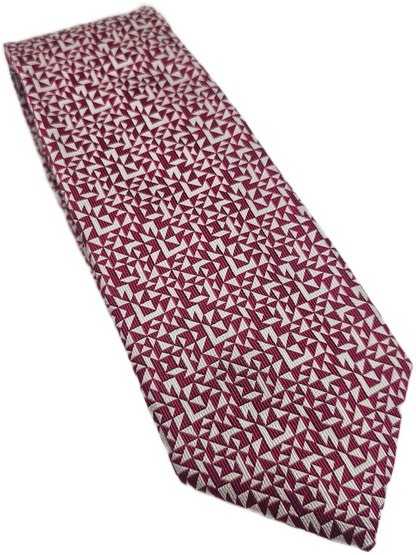TM Lewin Jermyn Silk Tie Mens Burgundy Silver Geometric Wedding Vtg Necktie BX18