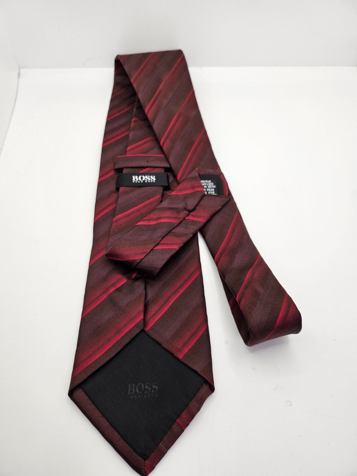 Hugo Boss Burgundy Red Striped Silk Tie