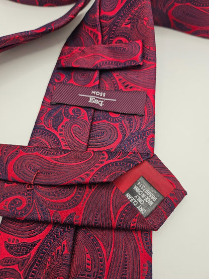 Moss Esq Silk Tie Mens Red Navy Blue Paisley Business Vintage Retro Neck Tie BX1