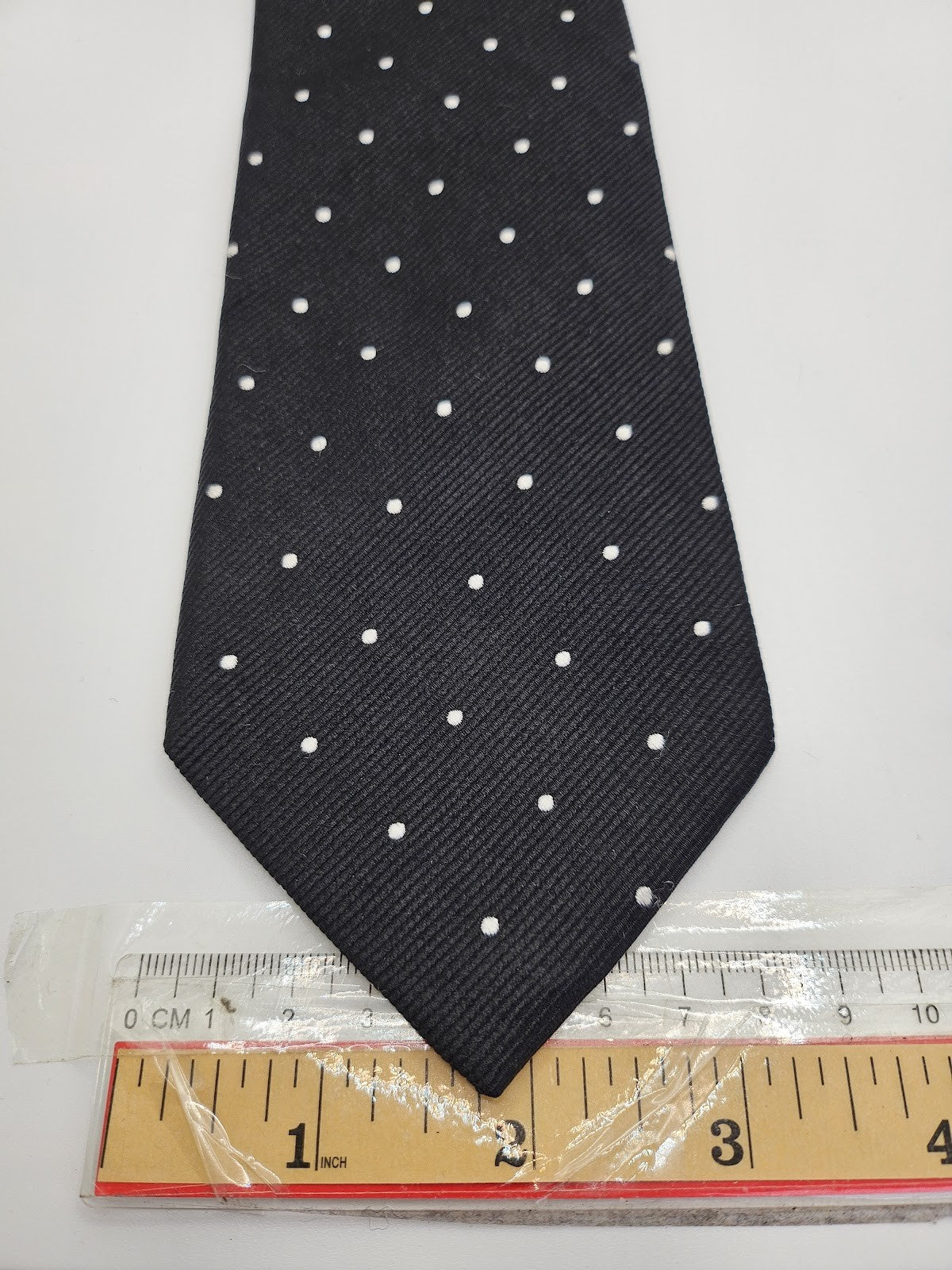 T M Lewin Mens Silk Tie Black White Polka Dot Vtg Retro Wedding Neck Tie