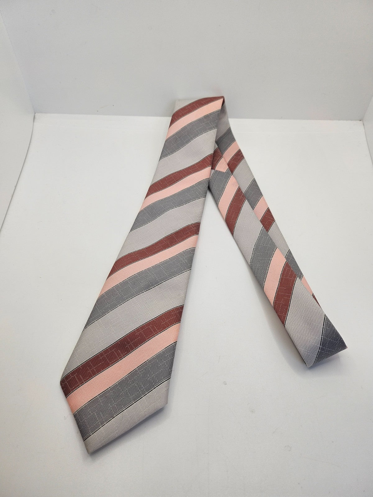St Michael Pink Grey Striped Silk Tie