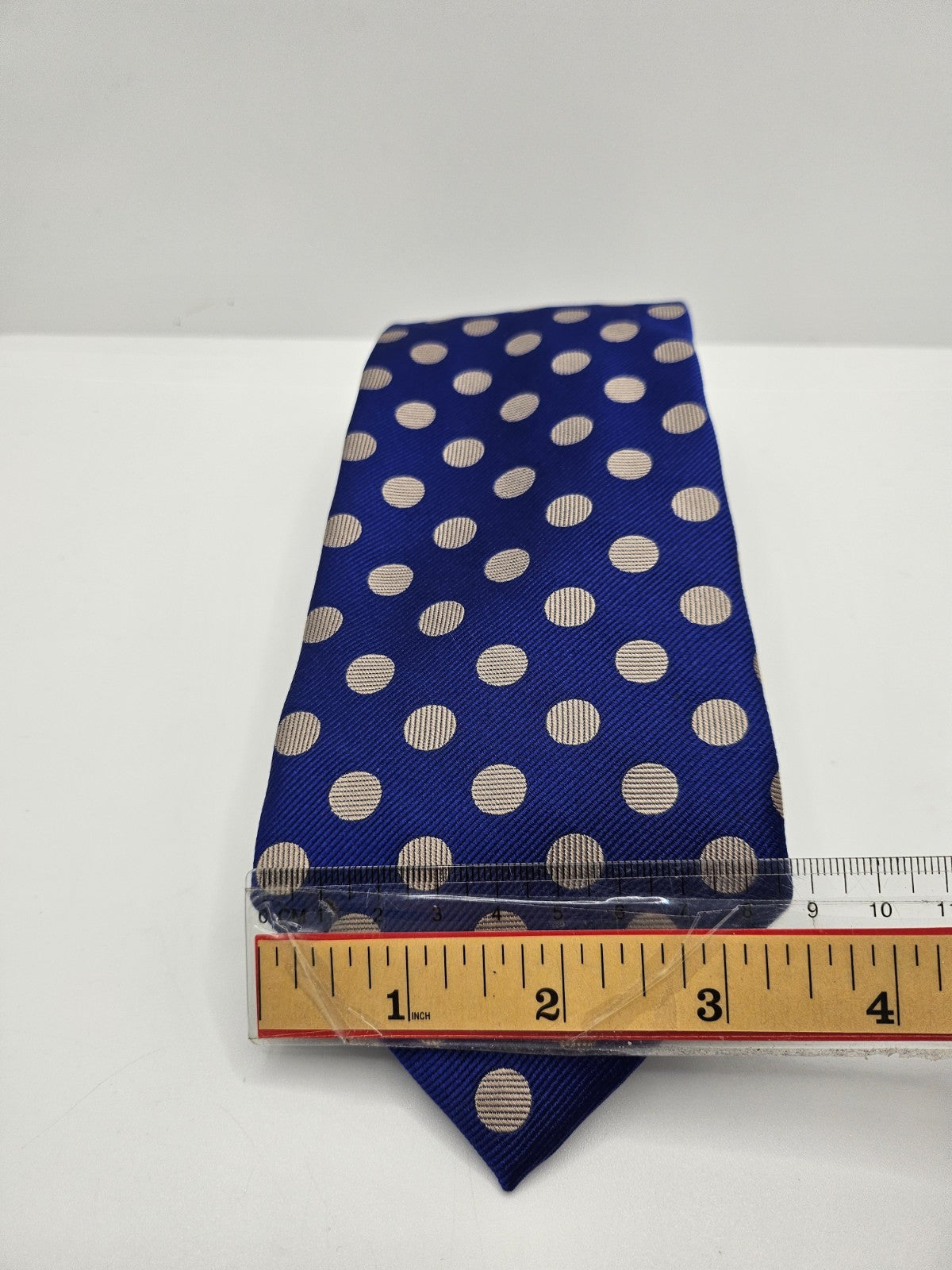 Charles Tyrwhitt Silk Tie Mens Blue Champagne Polka Dot Vtg Wedding Necktie BX23
