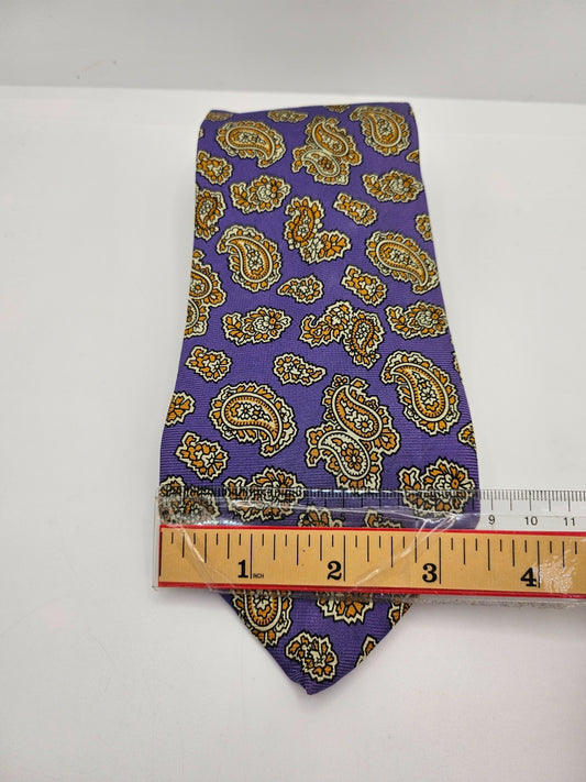 Charles Tyrwhitt Silk Tie Men Purple Gold Paisley Wedding Retro Vtg Necktie BX26
