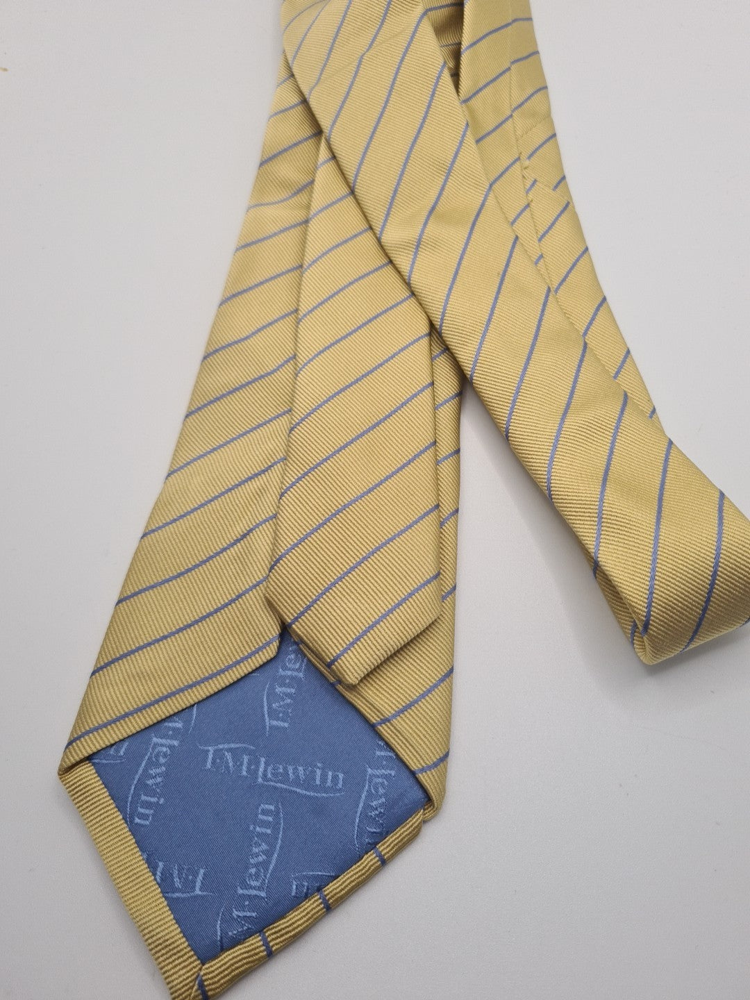 T.M Lewin Yellow Blue Stripe Mens Silk Tie Classic Designer Necktie Formal Striped Vintage Mens Tie UK BX6