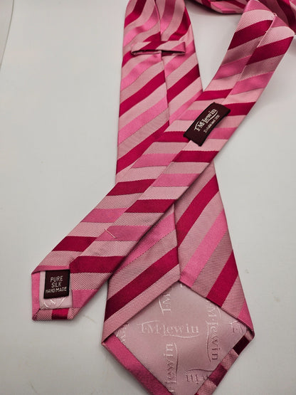 T.M.Lewin Silk Tie Mens Pink Red Striped Business Vintage Wedding Neck Tie BX21