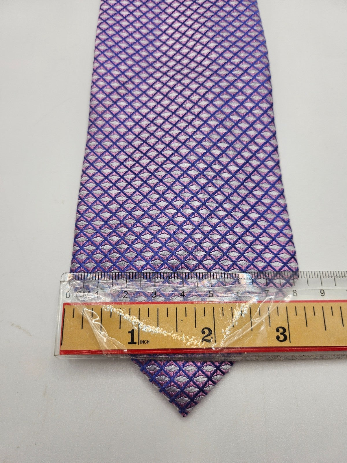 Marks & Spencer Silk Tie Mens Purple Geometric Diamond Grid Retro Neck Tie BX21